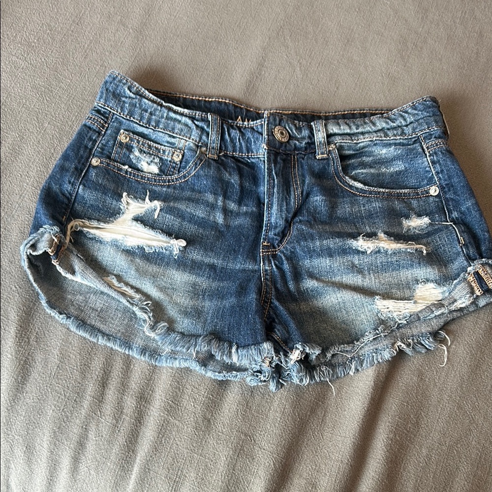 American Eagle Blue Distressed Jean Shorts